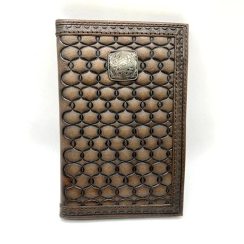 Justin Mens RFID  Low Profile Bifold Wallet Brown Leather Rodeo Western‎ NIB